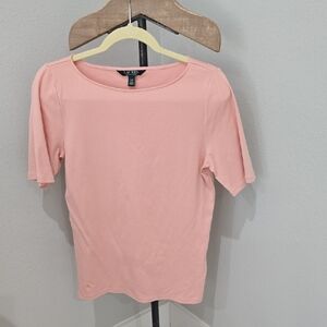 Lauren Ralph Lauren Women's Pink Short Sleeve Top Shirt Stretchy Large